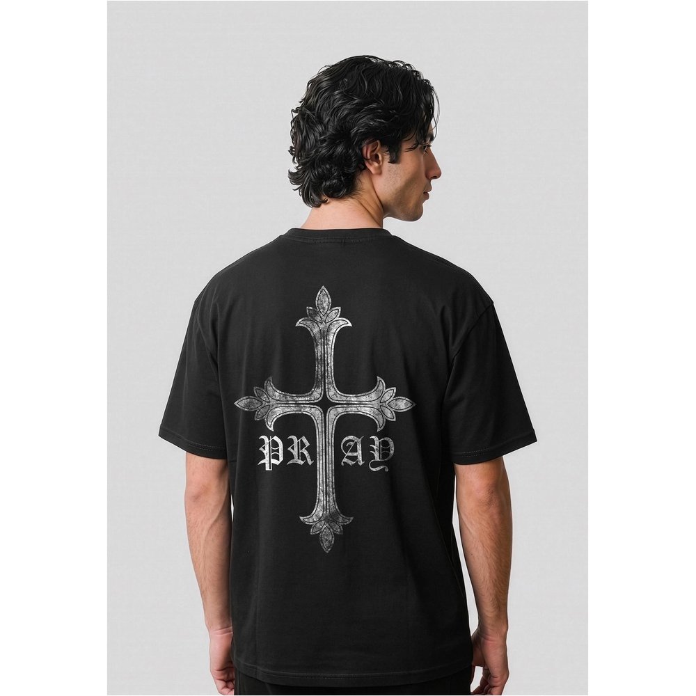 Mister Tee - Vintage Pray Cross Oversize Mens Tshirt - Black